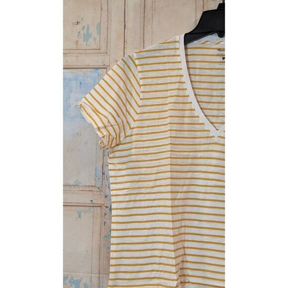 Madewell Womens Sz 2X Orange White Striped V Neck Short Sleeve Pullover T Shirt - Picture 5 of 7